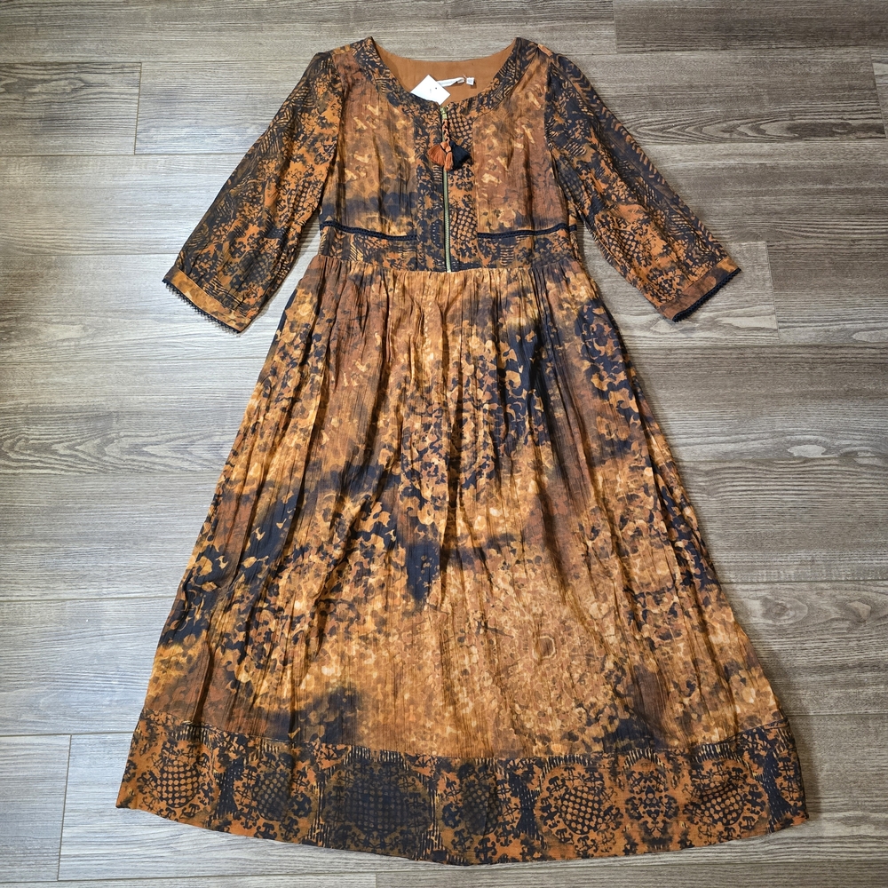 SOFT SURROUNDINGS Dress Womens 10P Orange Maxi Venetian Boho Lagenlook Earthy